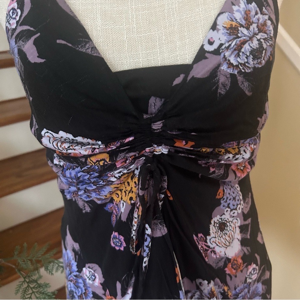 Free People Happy Heart Mini Dress Black Floral Fairy-Grunge Medium Whimsy Boho - Picture 5 of 10
